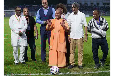 Uttar Pradesh Chief Minister Yogi Adityanath during Mohun Bagan vs East Bengal exhibition match